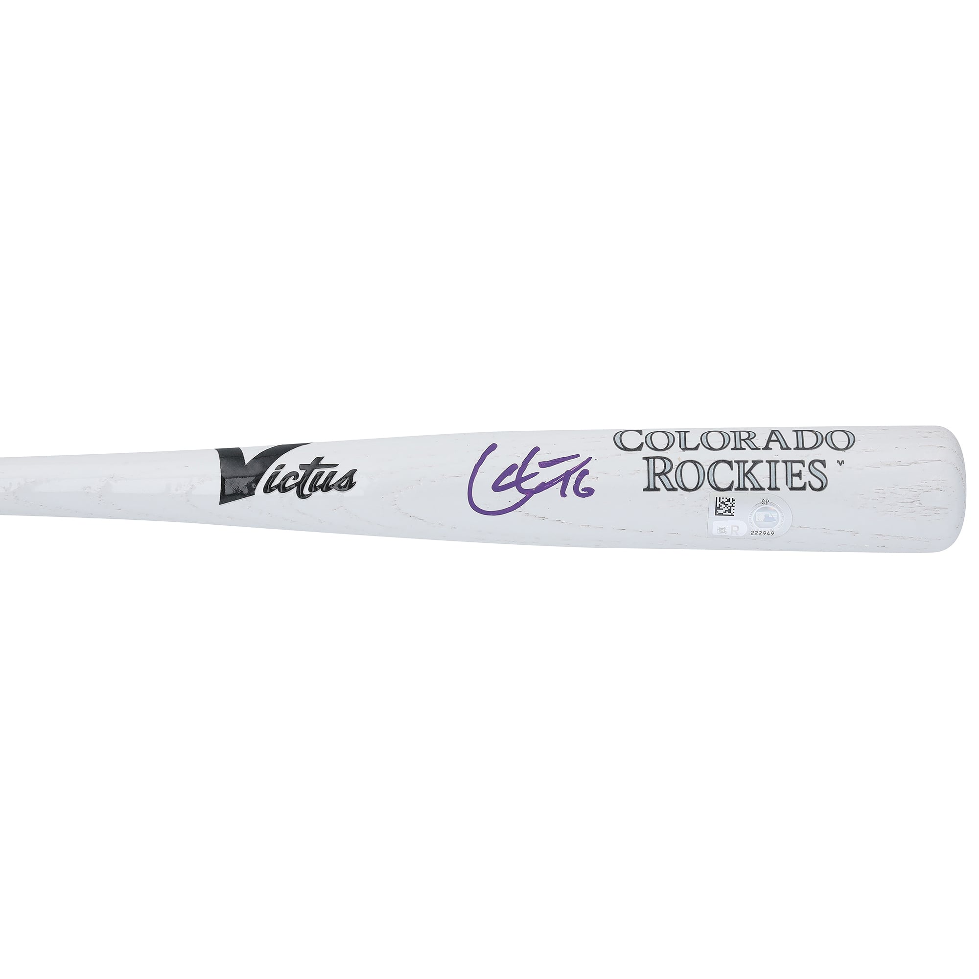 Bâton miniature Victus autographié par Cole Carrigg, des Rockies du Colorado, avec identification de l'équipe.