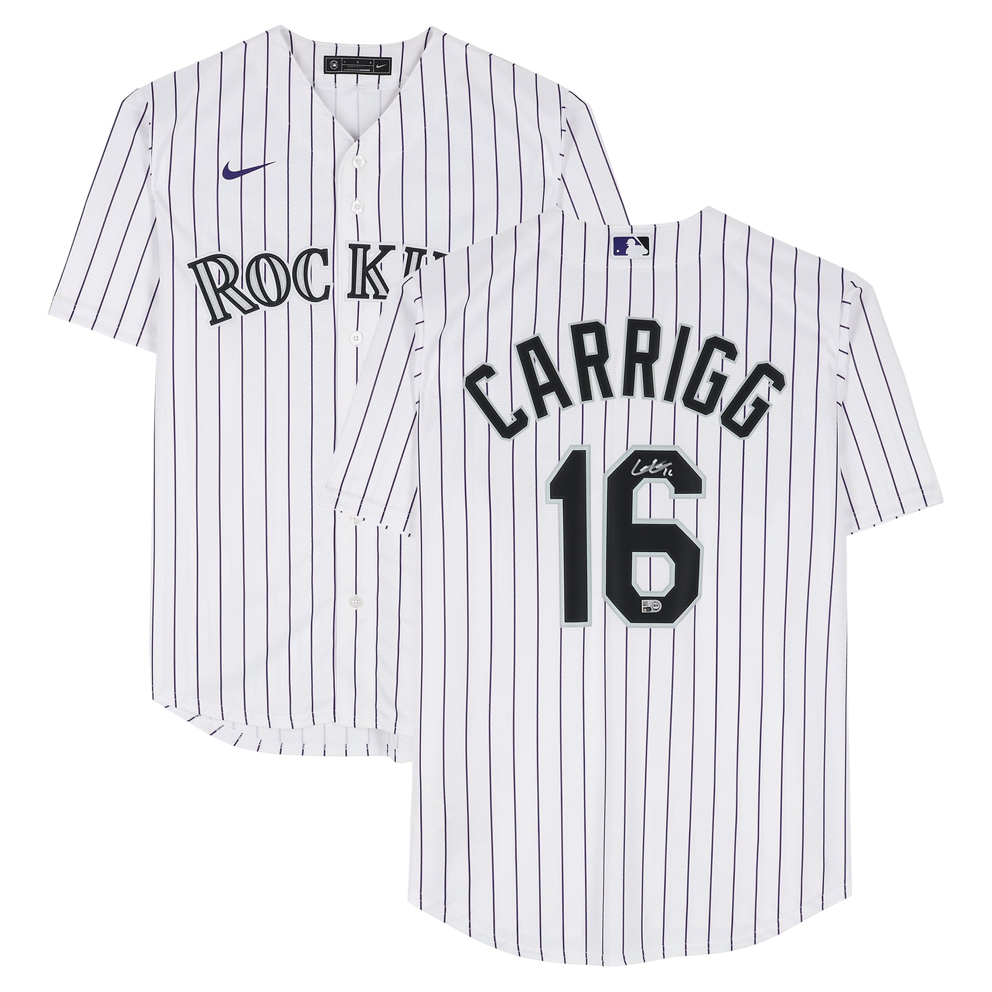Maillot réplique blanc Nike autographié de Cole Carrigg, Colorado Rockies