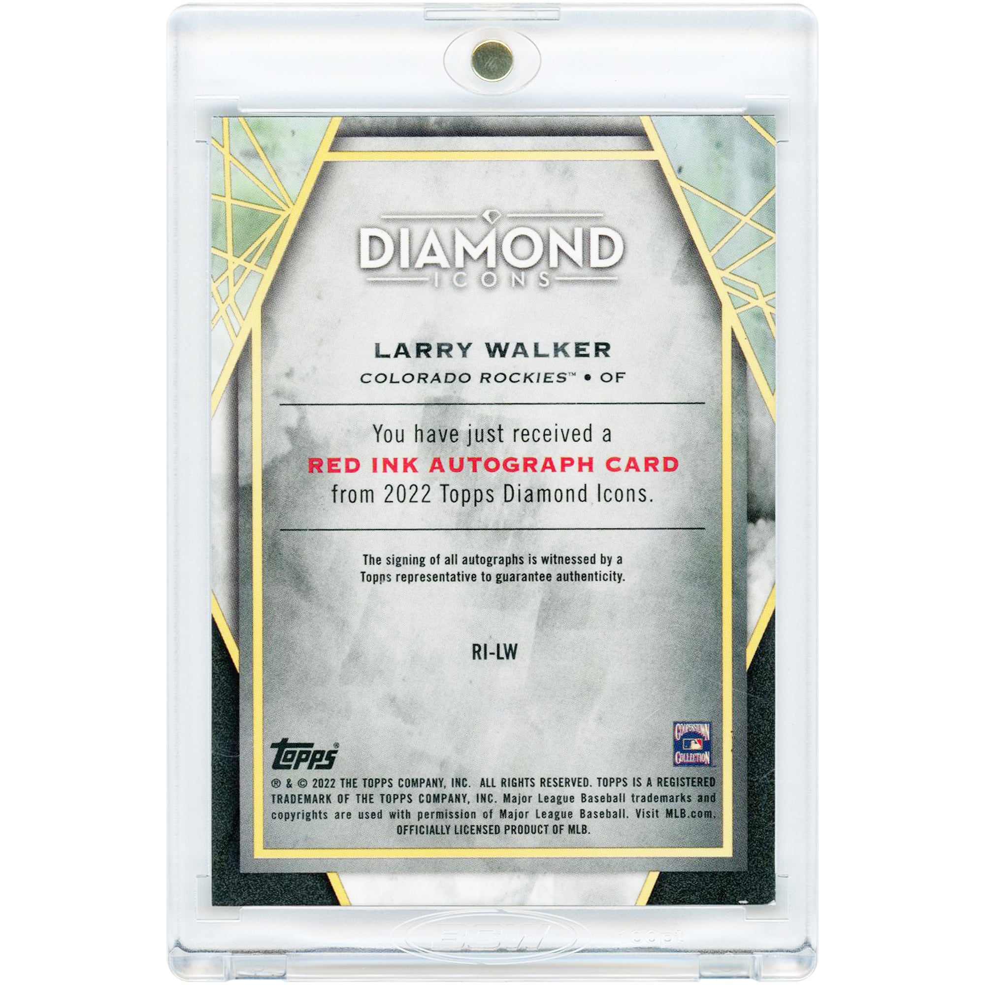 Carte autographiée de Larry Walker (Colorado Rockies) 2022 Topps Diamond Icons, encre rouge, n° RI-LW, n° 6/10