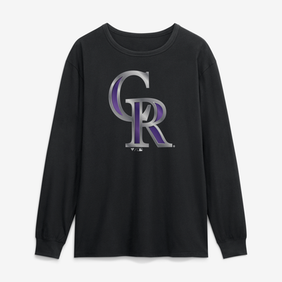 Colorado Rockies  Metallic Mascot Long Sleeve T-Shirt - Black