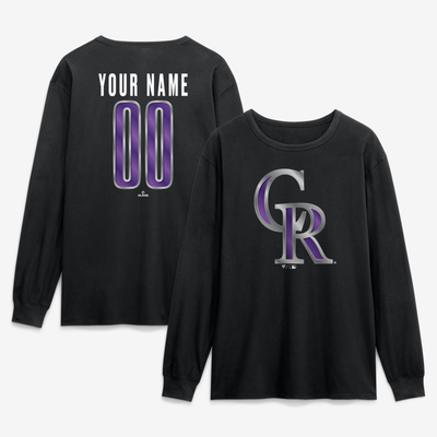 Colorado Rockies  Metallic Mascot Personalized Name & Number Long Sleeve T-Shirt - Black