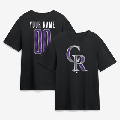 Colorado Rockies  Metallic Mascot Personalized Name & Number T-Shirt - Black