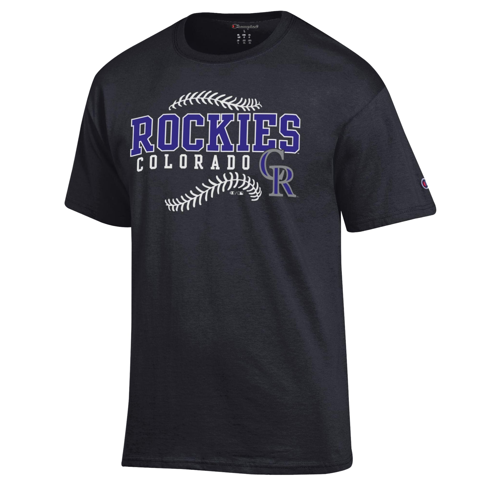 T-shirt de baseball Champion noir pour hommes des Colorado Rockies
