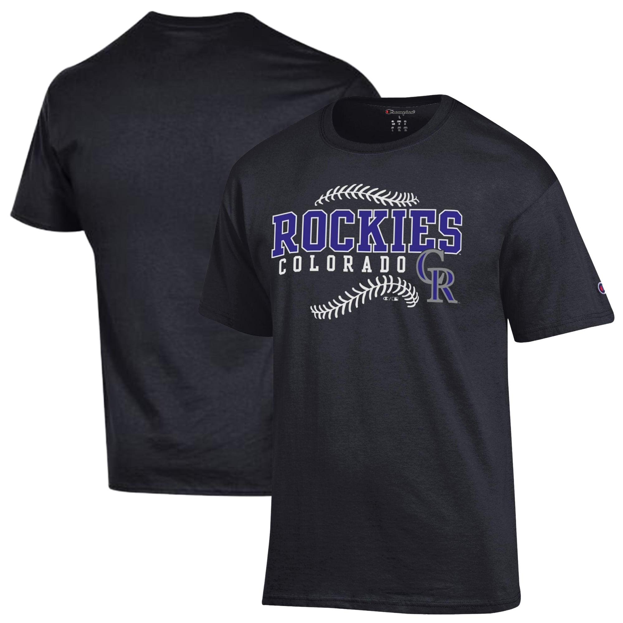 Men's Champion Black Colorado Rockies Baseball T-Shirt