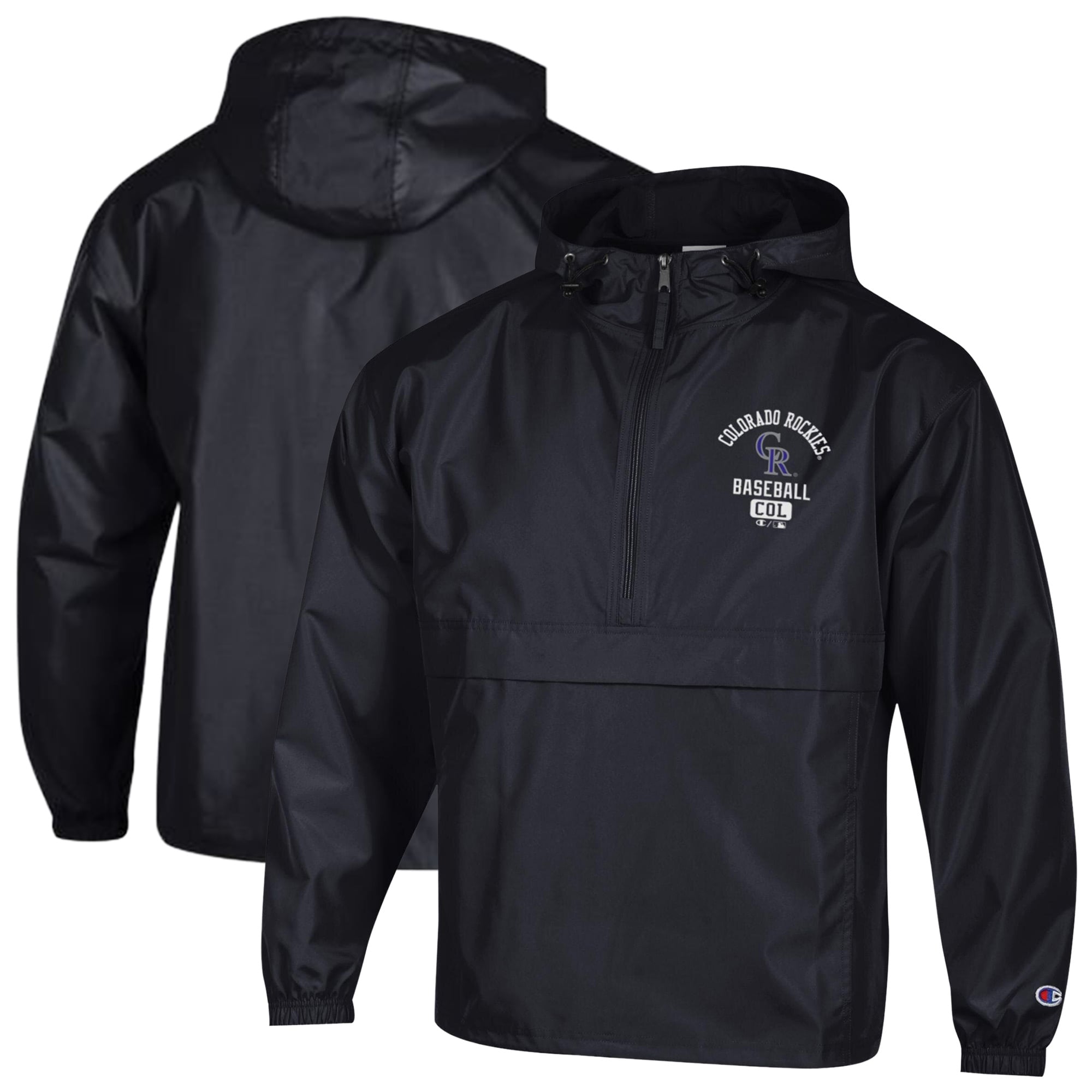 Men's Champion  Black Colorado Rockies Packable Windbreaker Half-Zip Jacket