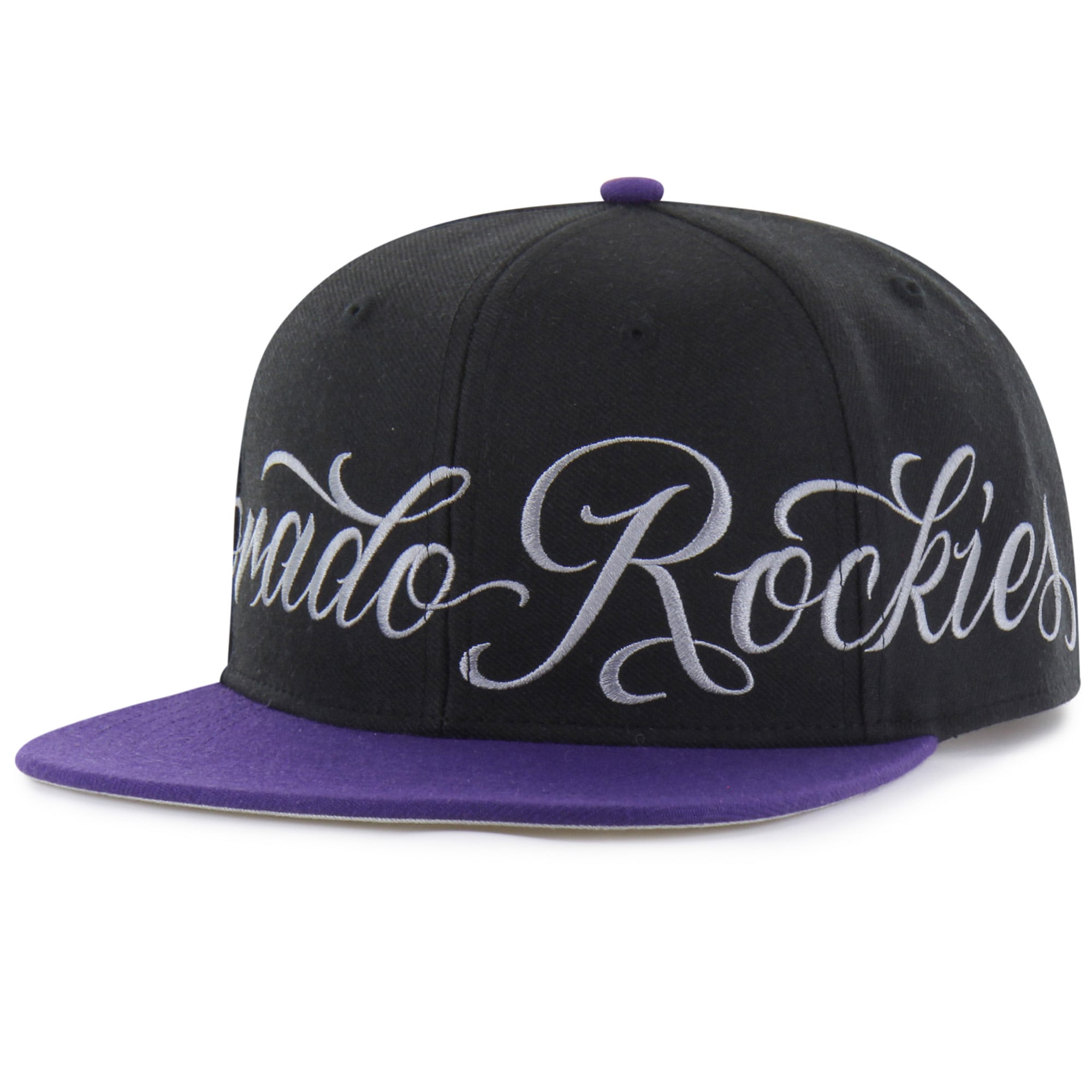 Men's Mister Cartoon x '47 Black Colorado Rockies Wrap Script Captain Snapback Hat