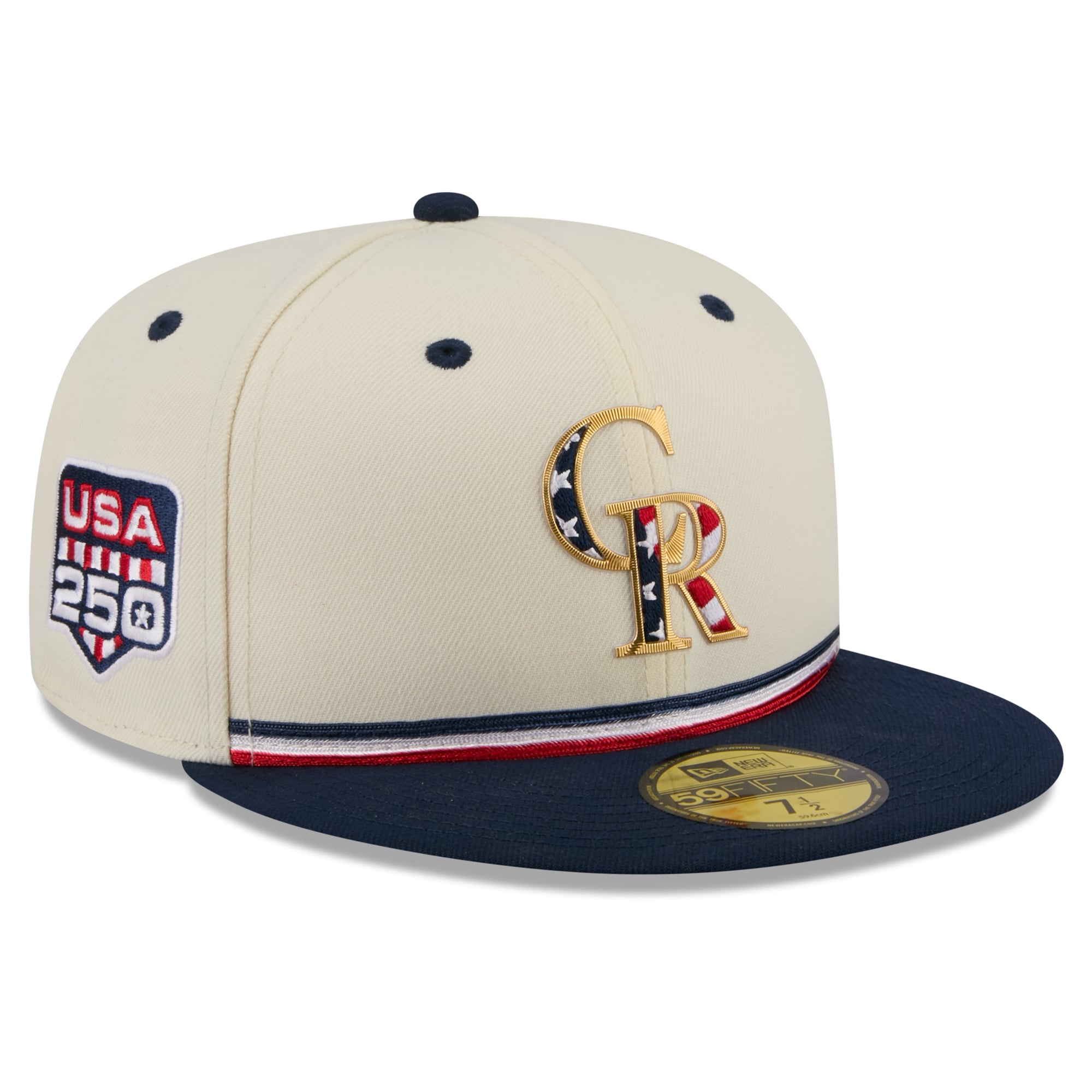 Casquette ajustée New Era 59FIFTY crème/marine pour homme, Colorado Rockies USA 250, édition spéciale 4 juillet