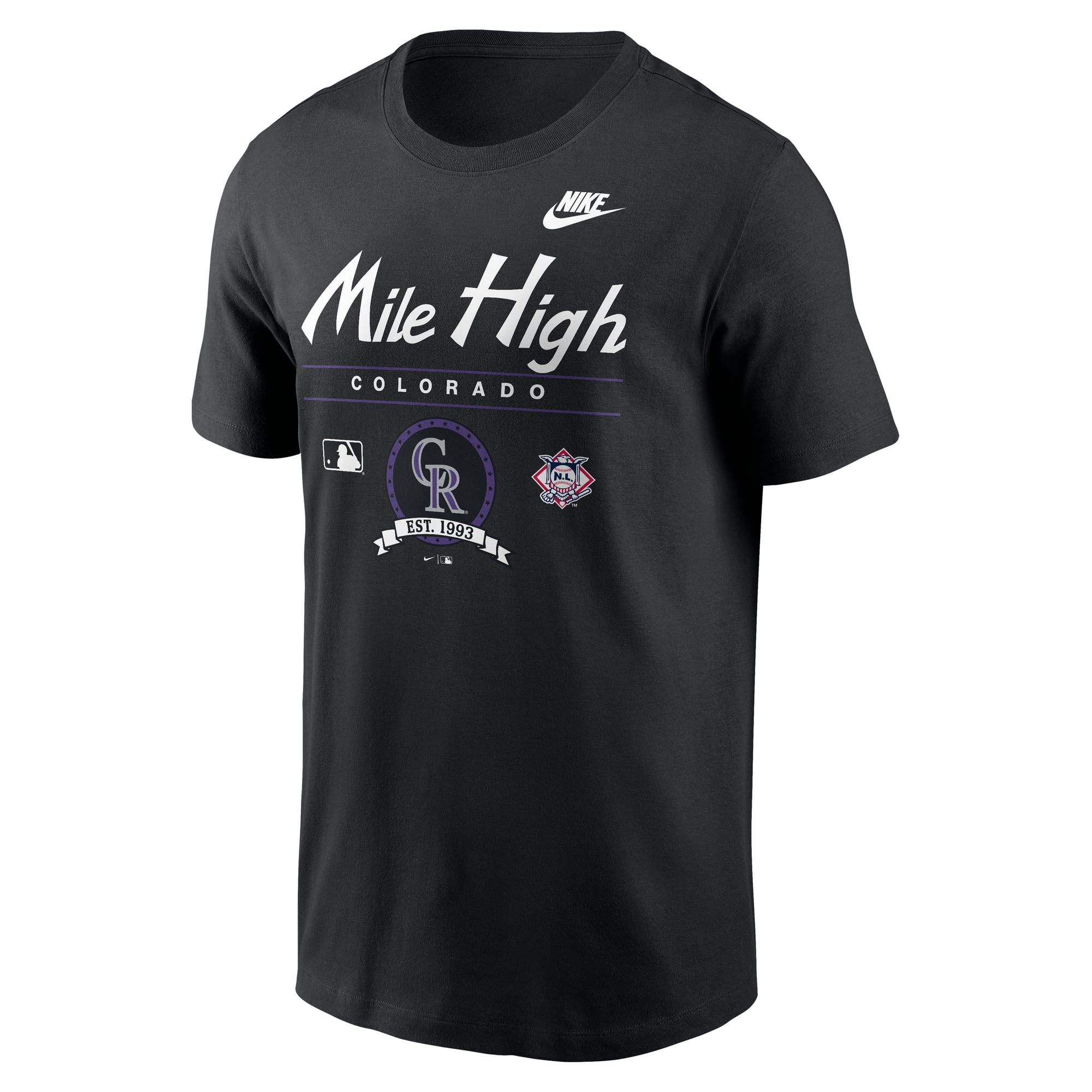 T-shirt graphique Nike noir pour homme, Colorado Rockies Cooperstown