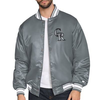  Colorado Rockies Starter Satin Full-Snap Varsity Jacket - Gray