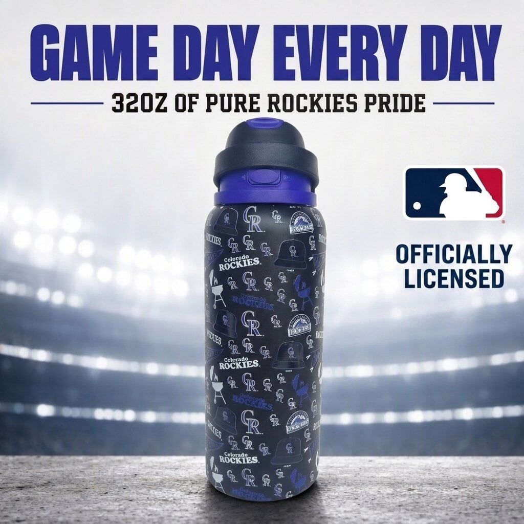 Gourde Pegasus Colorado Rockies 32 oz, motif fanion de match, en acier inoxydable ProPress