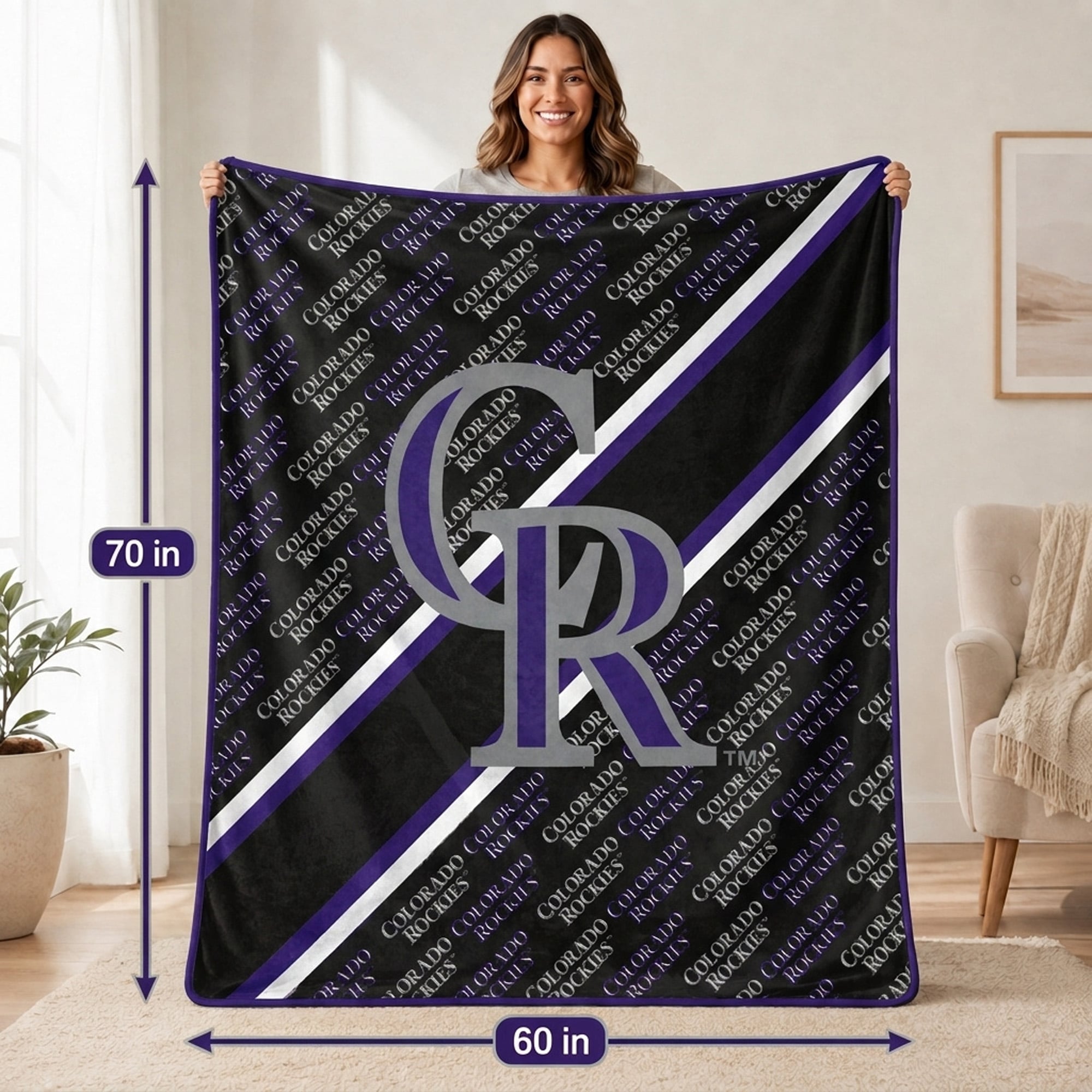 Couverture ultra douce Pegasus Colorado Rockies 60" x 70" (diagonale) avec logo et doublure