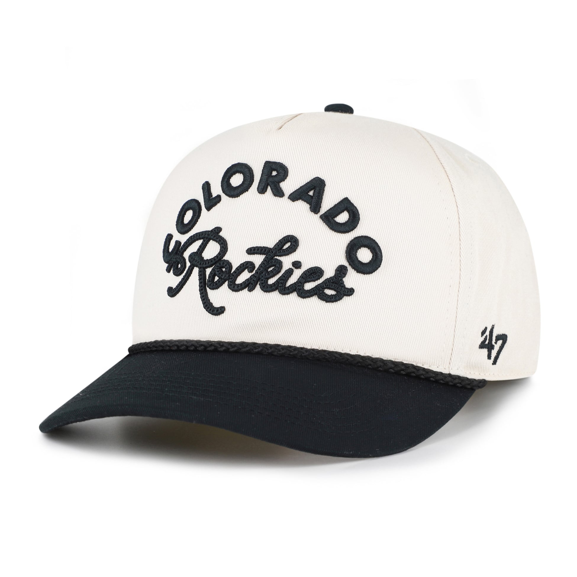 Unisex '47 Natural/Black Colorado Rockies Rope Script Hitch Adjustable Hat