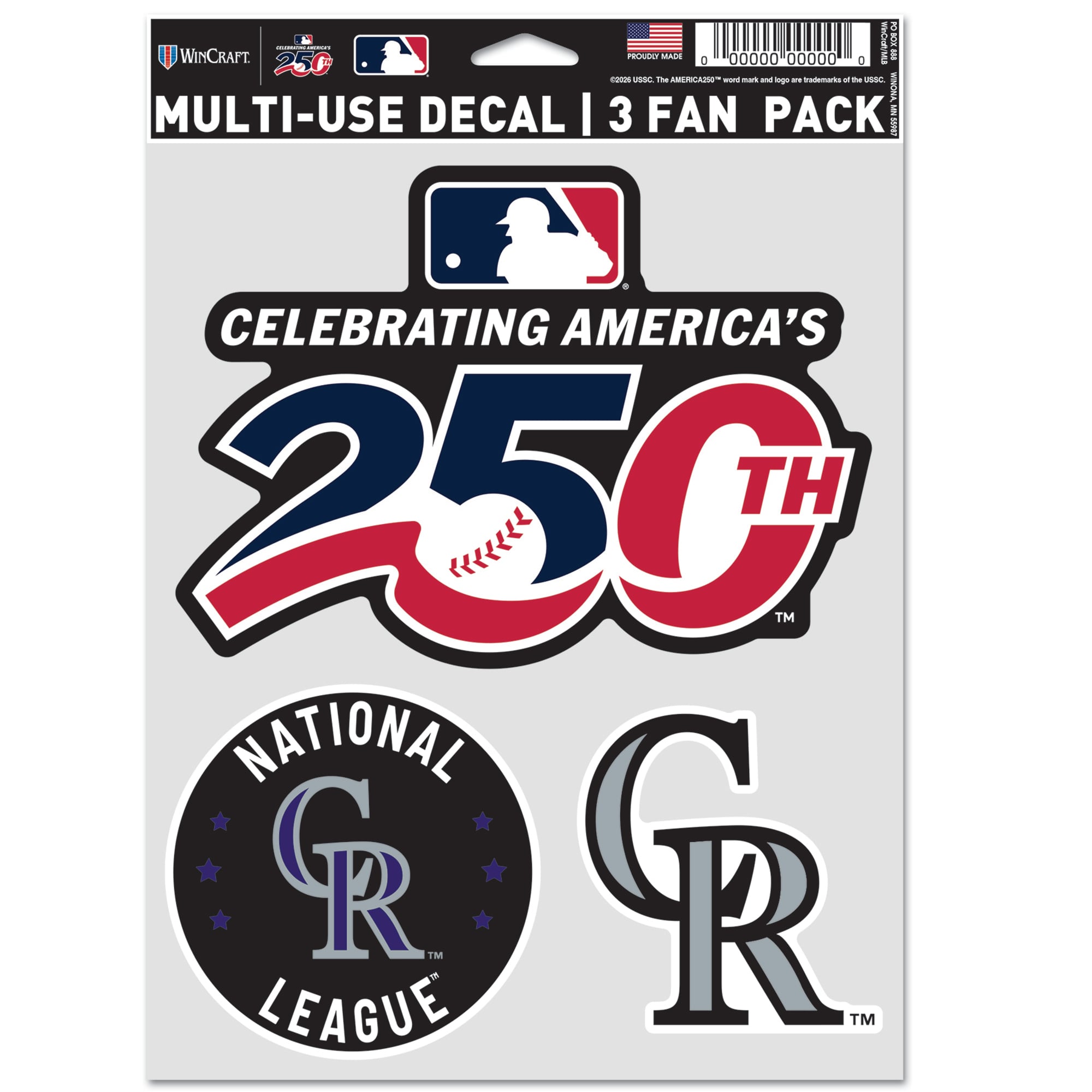 WinCraft Colorado Rockies America 250 5.5" x 7.75" Three-Piece Fan Decal Set