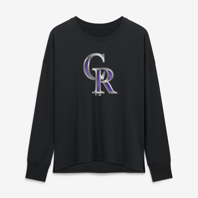 Colorado Rockies Women's Metallic Mascot Long Sleeve T-Shirt - Black