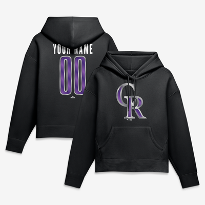 Colorado Rockies Women's Metallic Mascot Personalized Name & Number Hoodie - Black