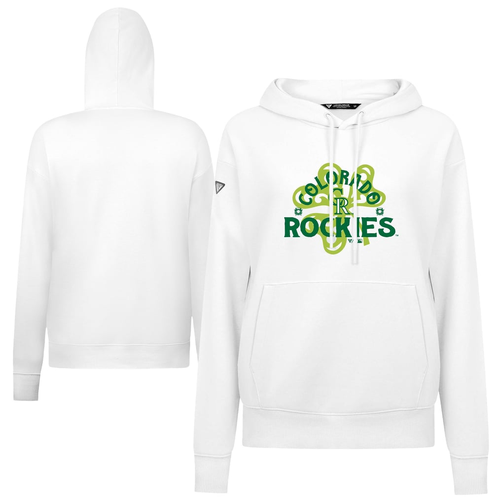  Colorado Rockies Levelwear Women's St. Patrick's Day Adorn Shamrock Pullover Hoodie - White