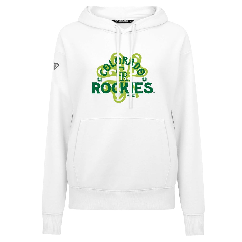  Colorado Rockies Levelwear Women's St. Patrick's Day Adorn Shamrock Pullover Hoodie - White