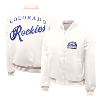 Colorado Rockies Starter Women's Fashion Script Satin Full-Snap Varsity Jacket - Cream