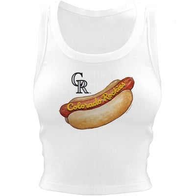 Colorado Rockies Tiny Turnip Women's Hot Dog Crop Tank Top - White