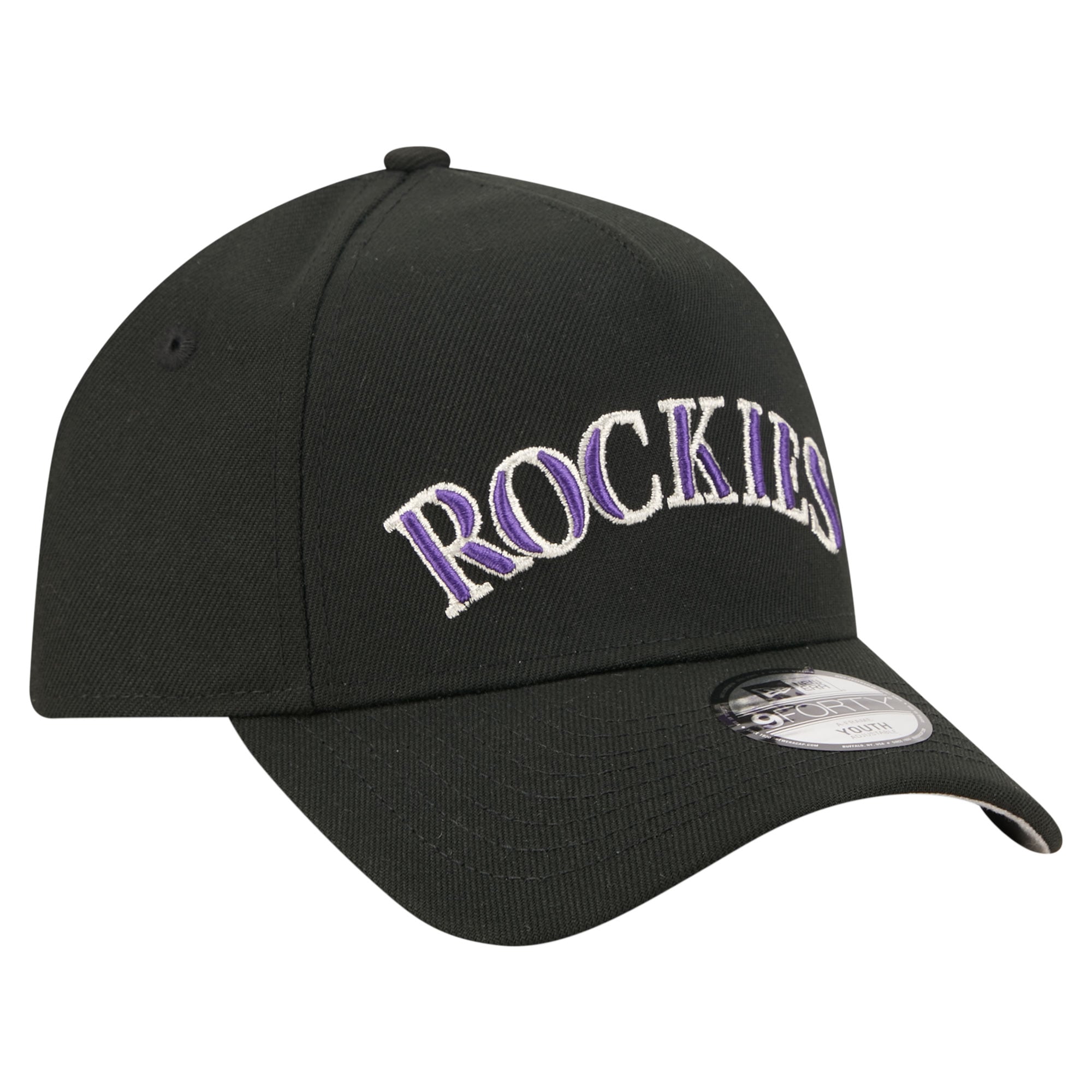 Youth New Era Black Colorado Rockies Cooperstown Logo 9FORTY A-Frame Adjustable Hat