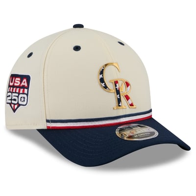 Colorado Rockies New Era Youth USA 250 9FORTY M-Crown Adjustable Hat - Cream/Navy