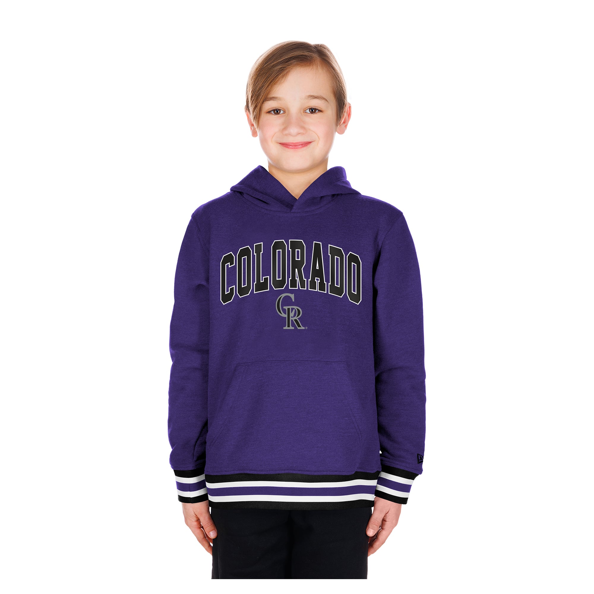 Youth New Era Purple Colorado Rockies Knit Trim Pullover Hoodie