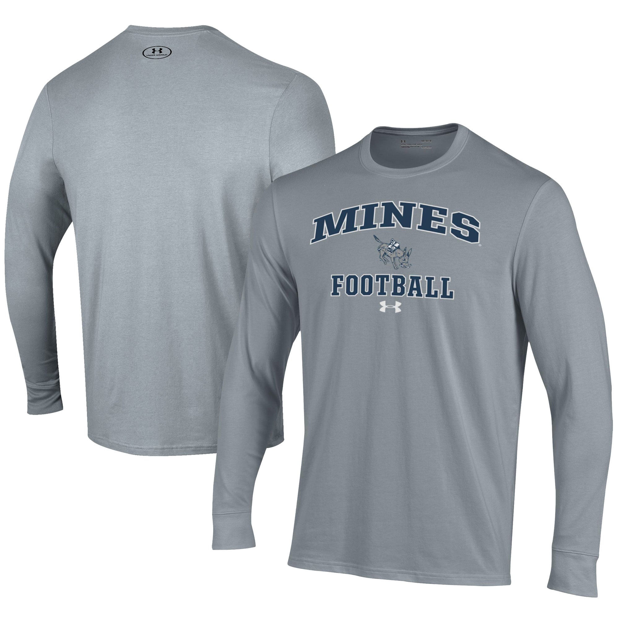 T-shirt de football américain à manches longues Under Armour pour homme, gris, Colorado School of Mines Orediggers