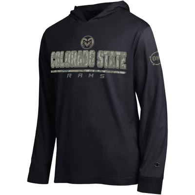  Colorado State Rams Champion Operation Hat Trick Camo Script Hooded Long Sleeve T-Shirt - Black