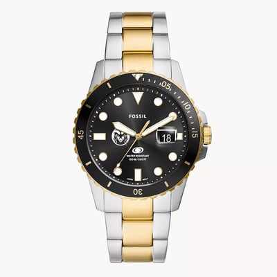  Colorado State Rams Fossil Blue Dive Three-Hand Date Two-Tone Stainless Steel Watch - Silver