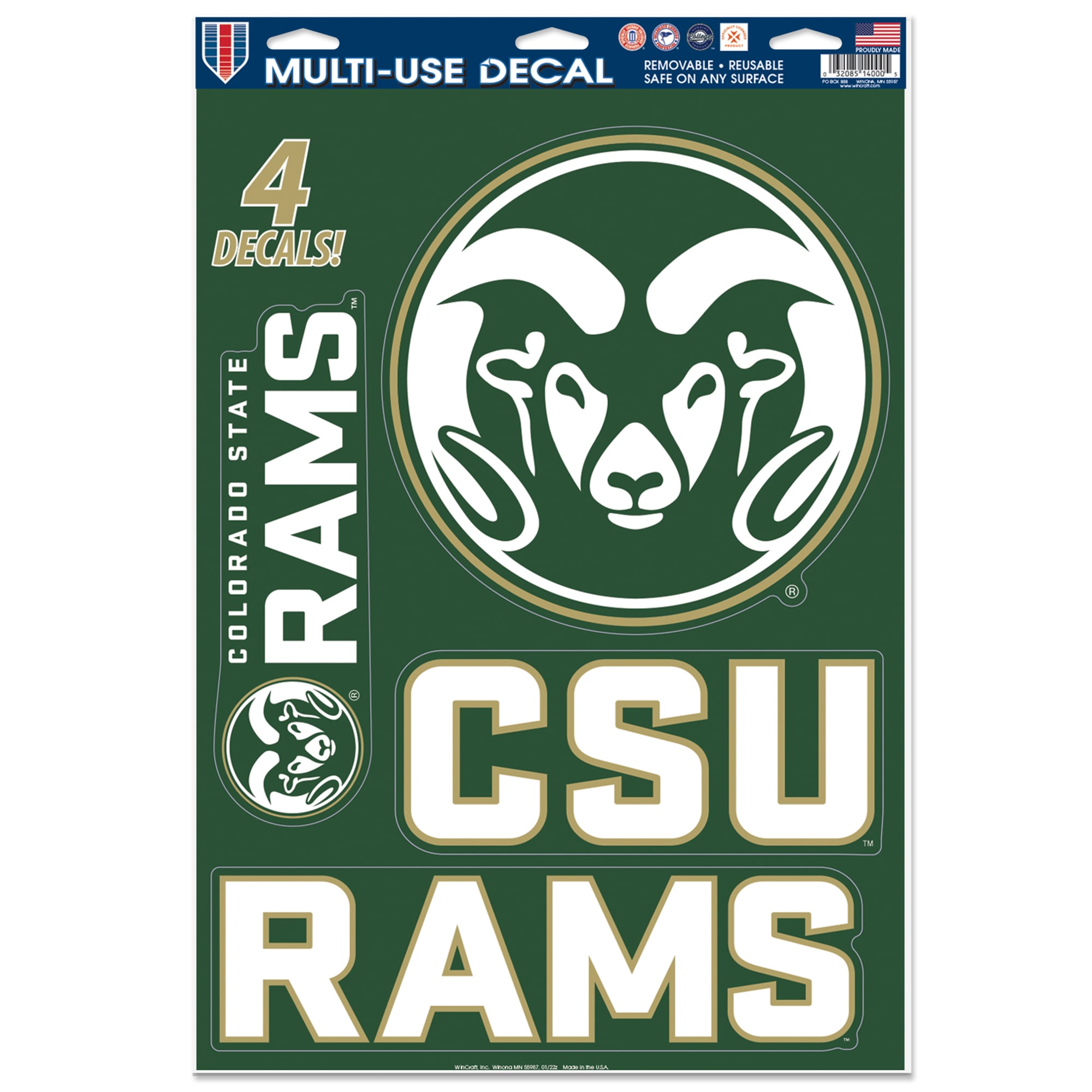 WinCraft Colorado State Rams Primary 11'' x 17'' Multi-Use Decal Sheet