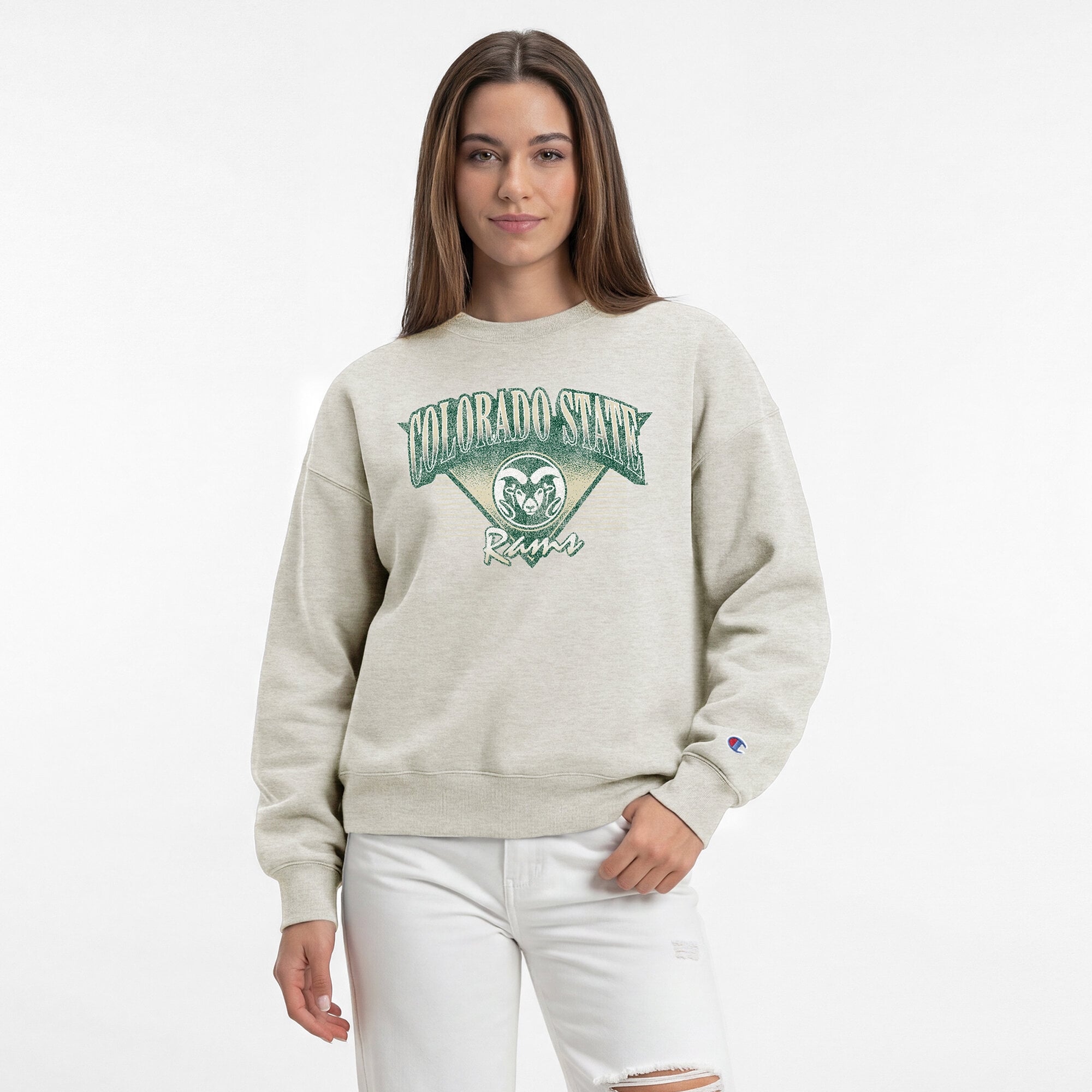 Sweat-shirt à manches courtes Champion Oatmeal All-Star Weave pour femmes, Colorado State Rams
