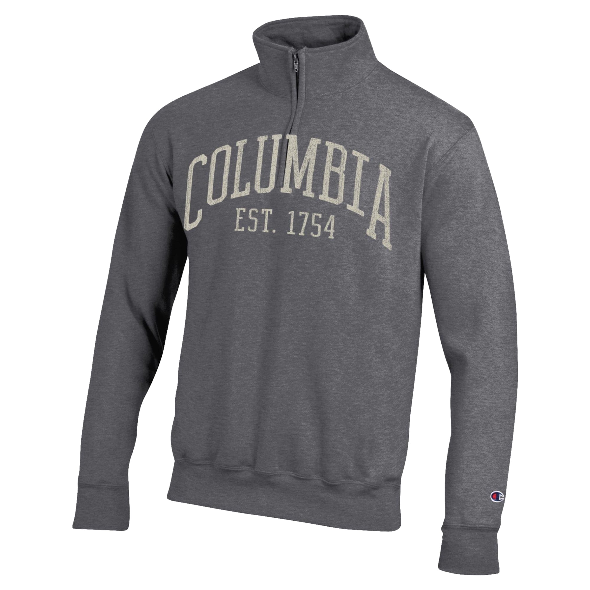 Pull à col zippé Champion Heather Gray Columbia University Established Date pour homme