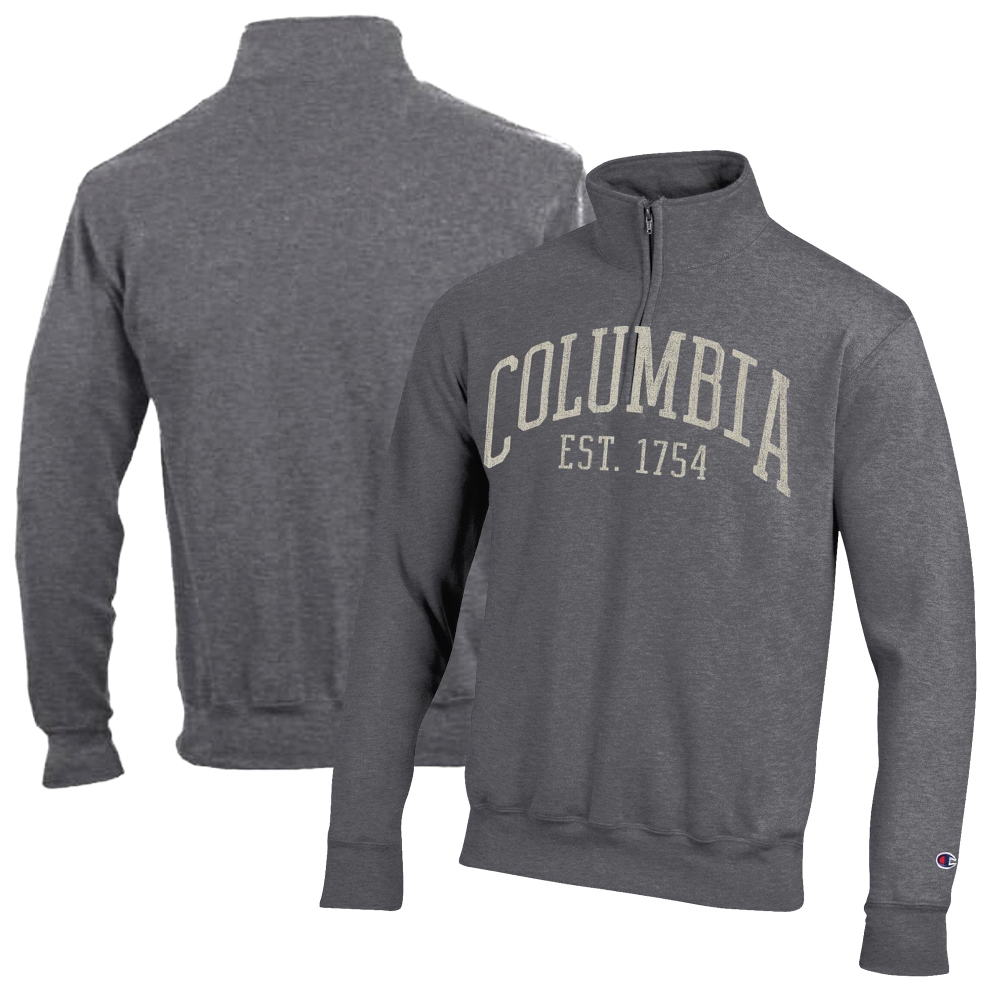Pull à col zippé Champion Heather Gray Columbia University Established Date pour homme