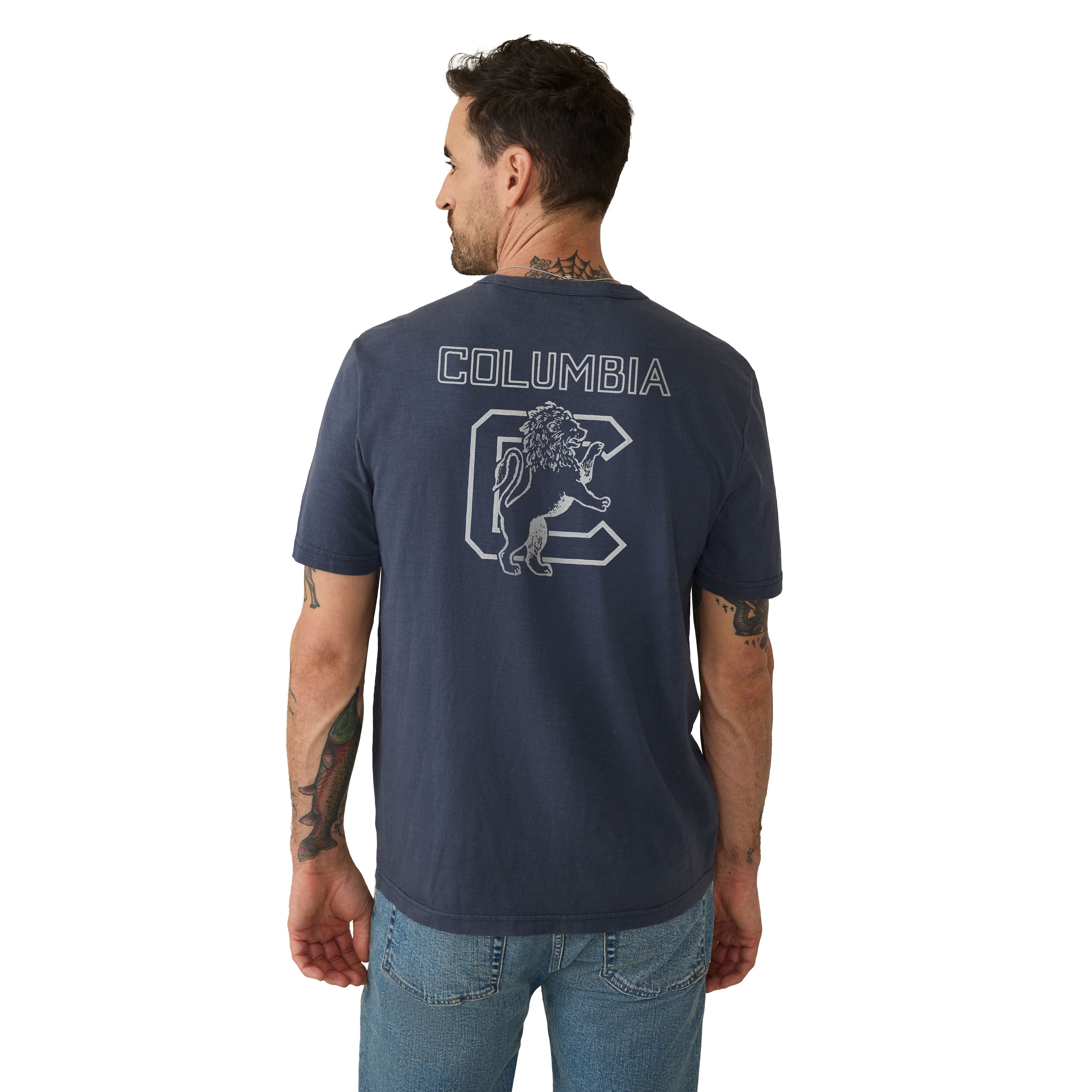 Men's FAHERTY Navy Columbia University Sunwashed Pocket T-Shirt