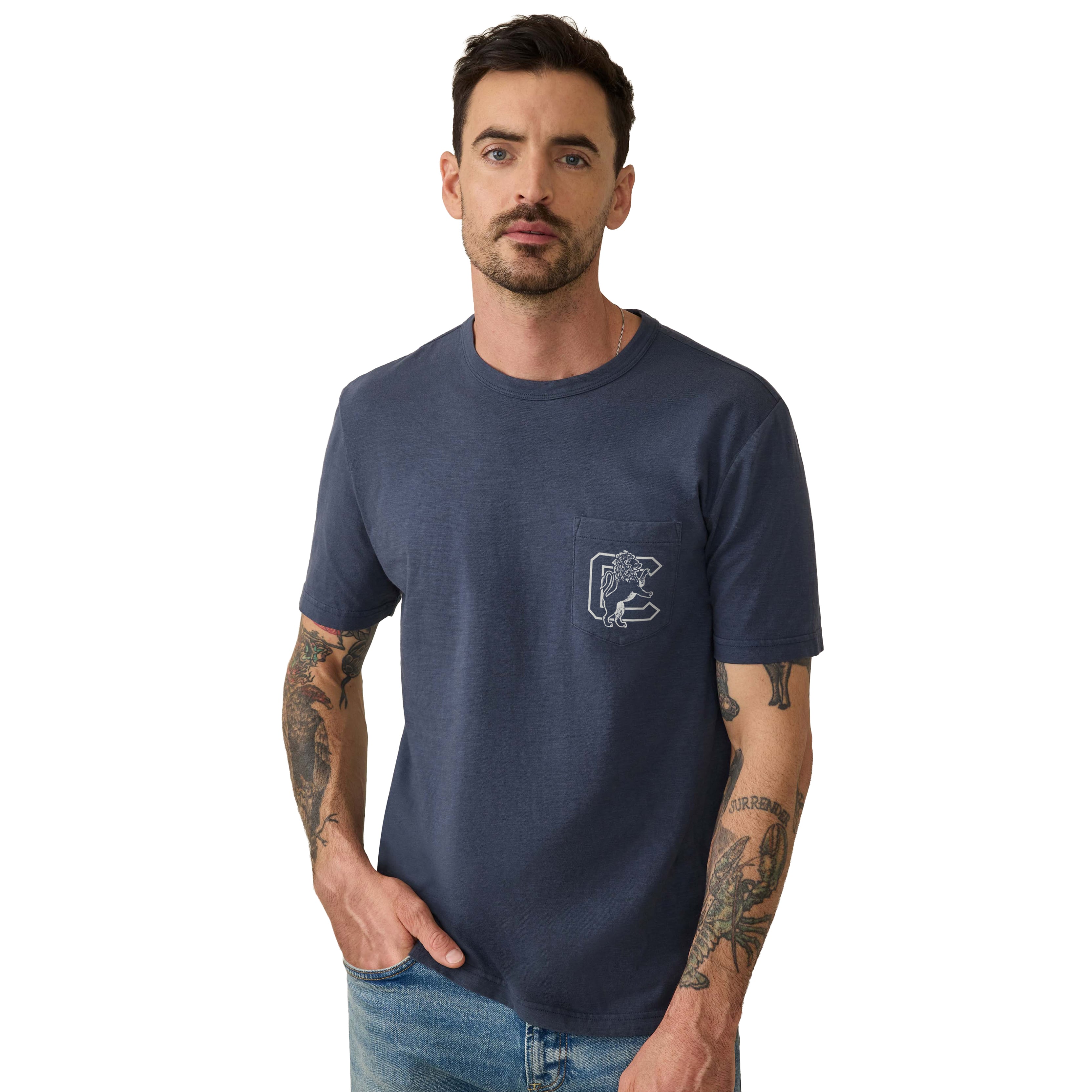 Men's FAHERTY Navy Columbia University Sunwashed Pocket T-Shirt