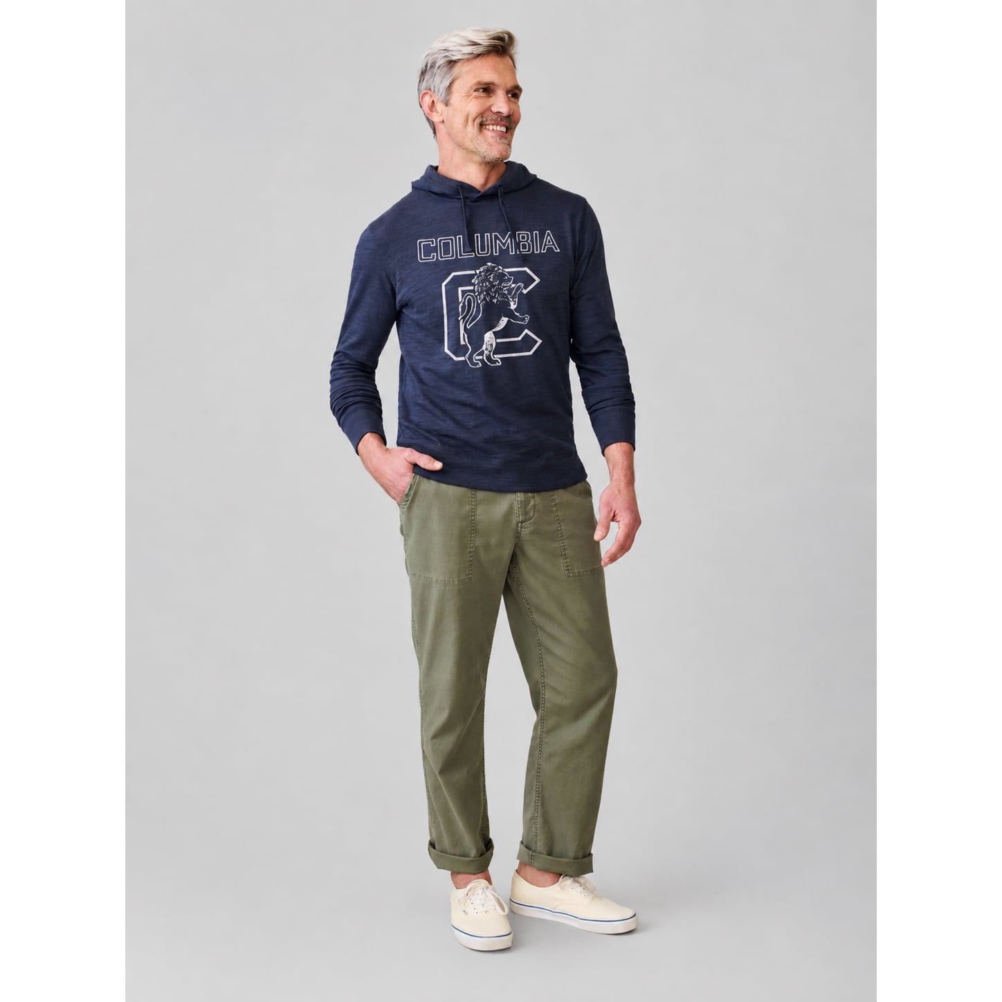 Sweat à capuche FAHERTY bleu marine pour homme, style flammé délavé, université Columbia