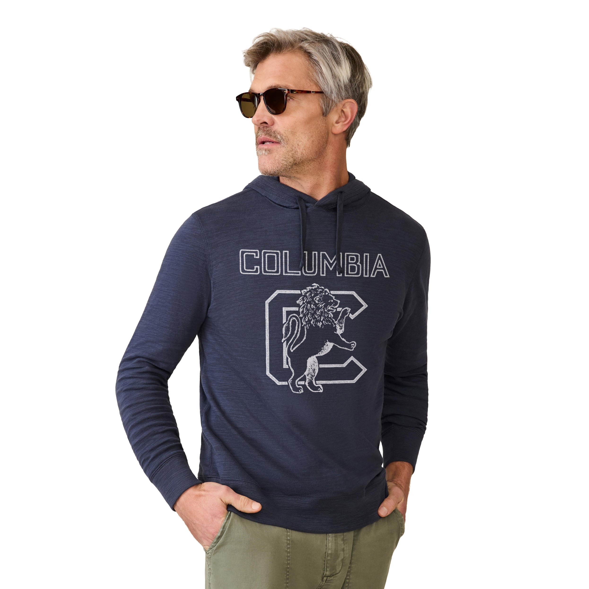 Sweat à capuche FAHERTY bleu marine pour homme, style flammé délavé, université Columbia