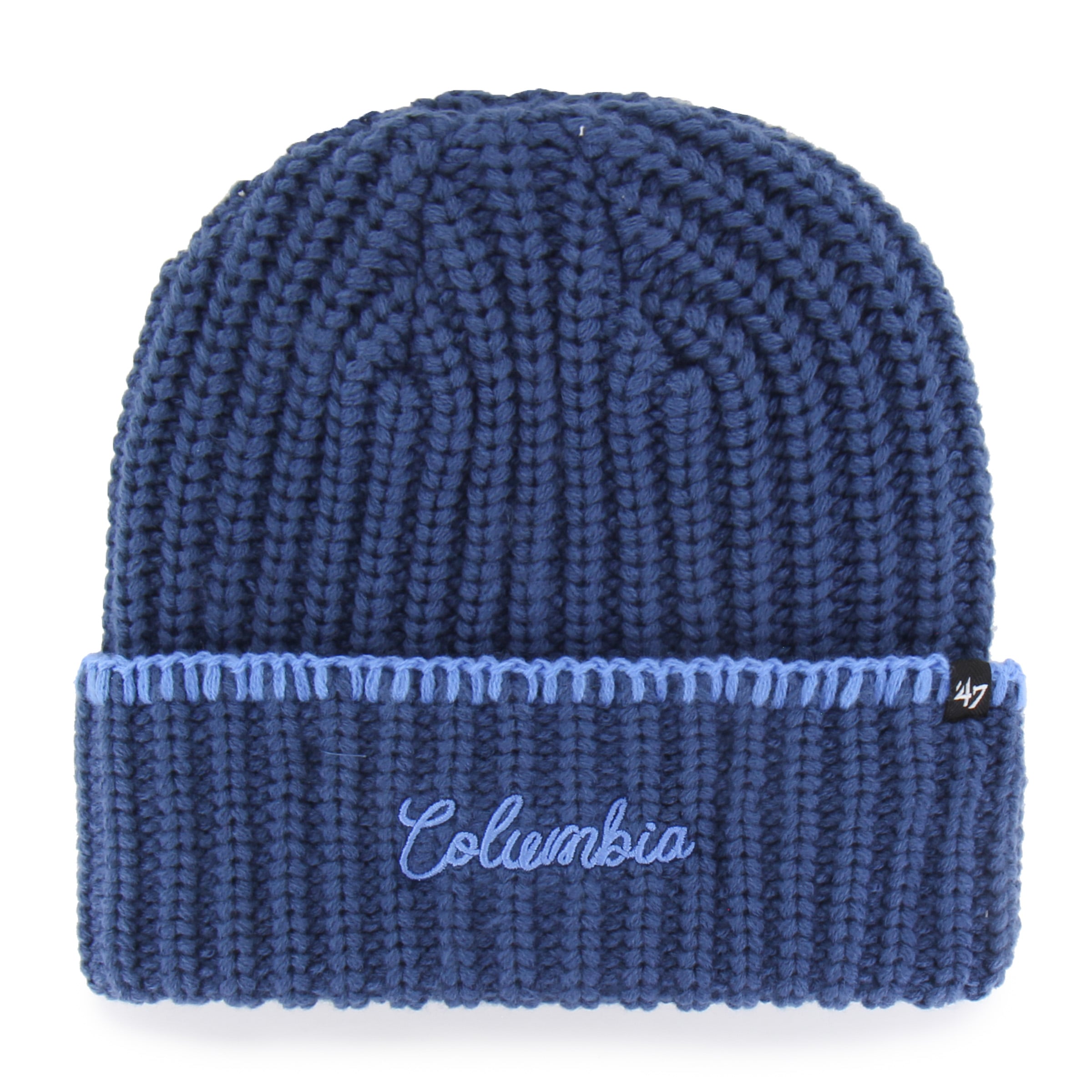 Bonnet à revers en maille point de couverture « 47 » bleu marine de l'Université Columbia pour femme