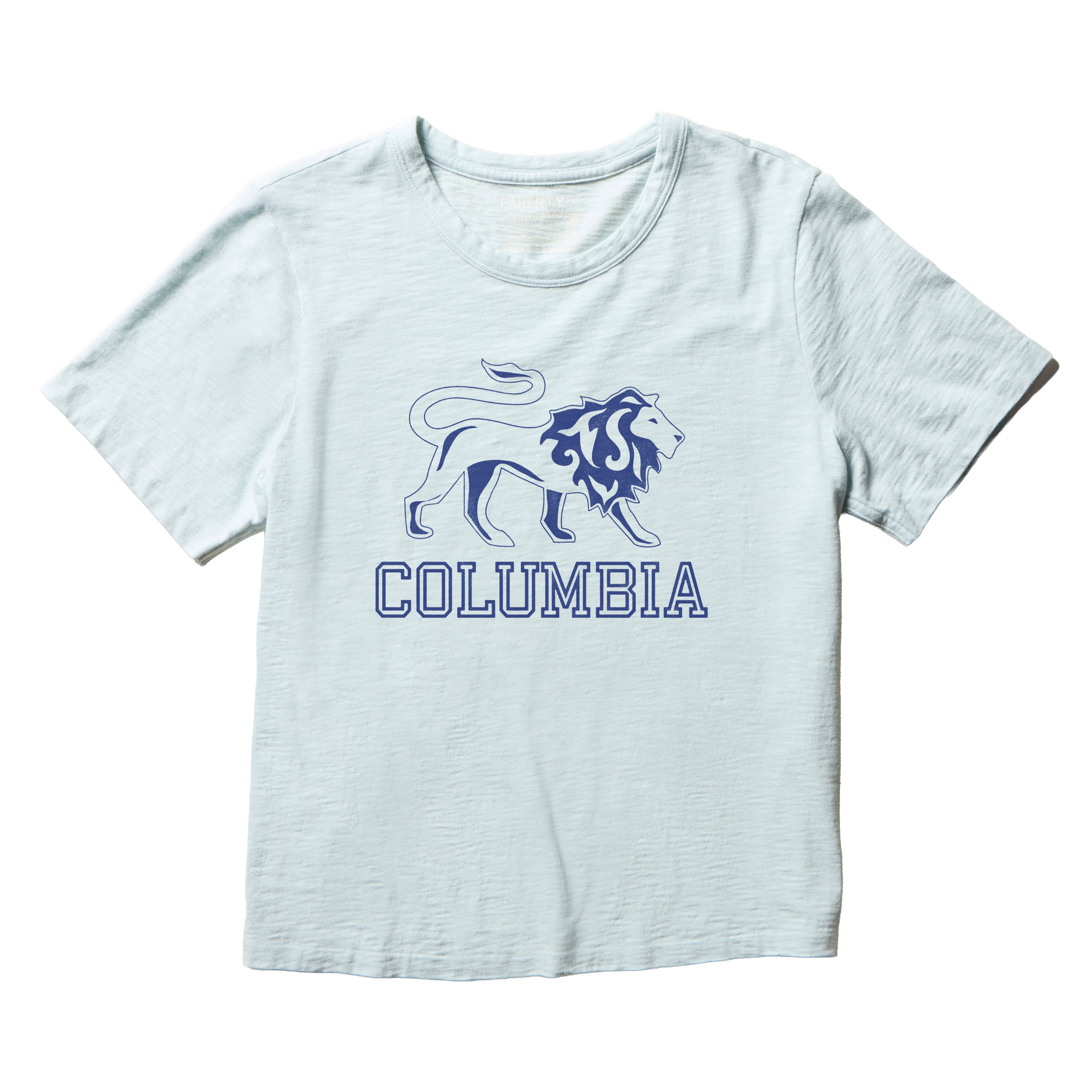 T-shirt essentiel FAHERTY bleu clair pour femme, imprimé soleil, Université Columbia