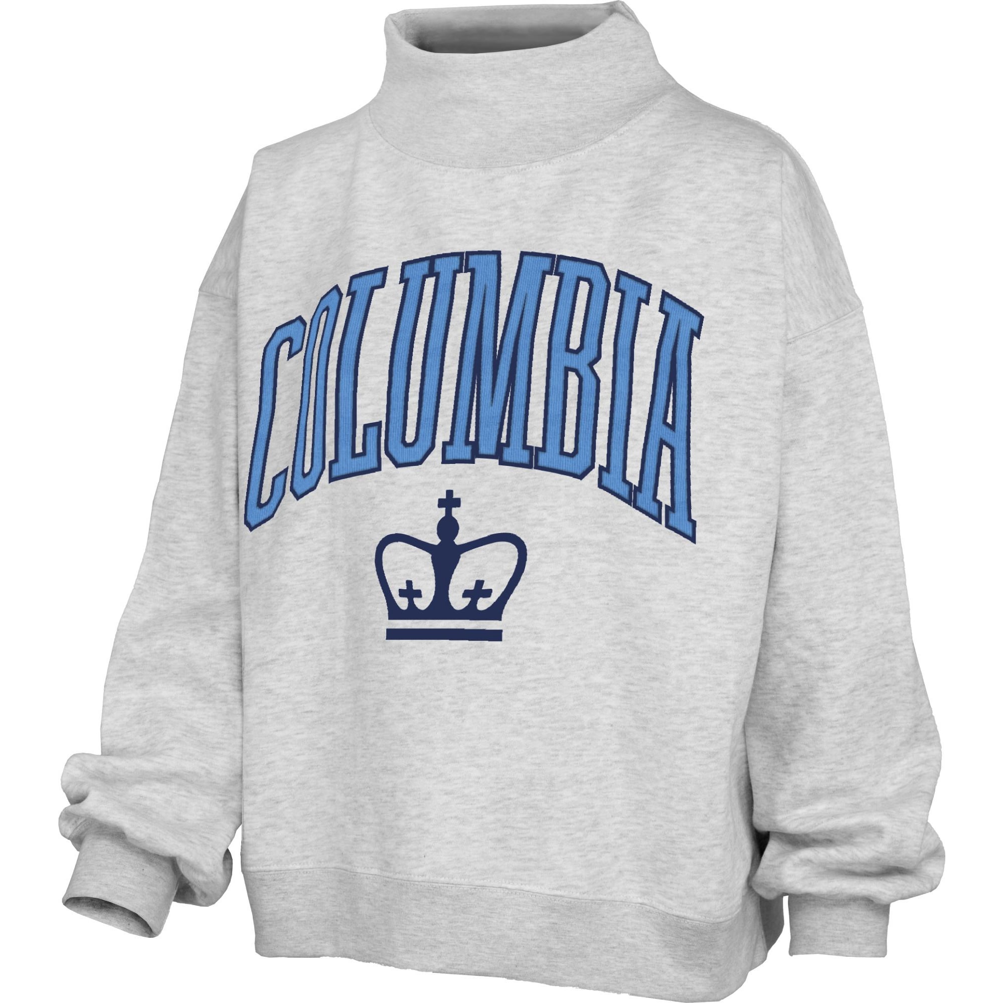 Womens Pressbox GRY Columbia University CORDED APPLIQUE MOCK NECK CREW