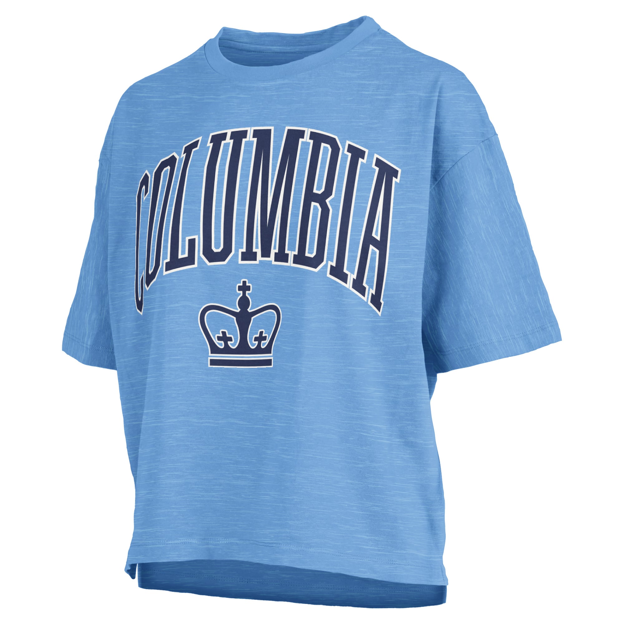 Women's Pressbox Light Blue Columbia University Oversized Nelson Arch Over Logo Slub T-Shirt