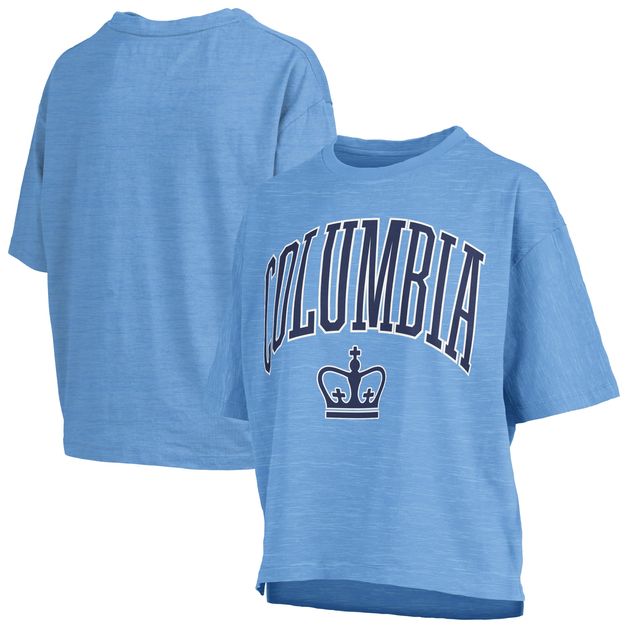 Women's Pressbox Light Blue Columbia University Oversized Nelson Arch Over Logo Slub T-Shirt