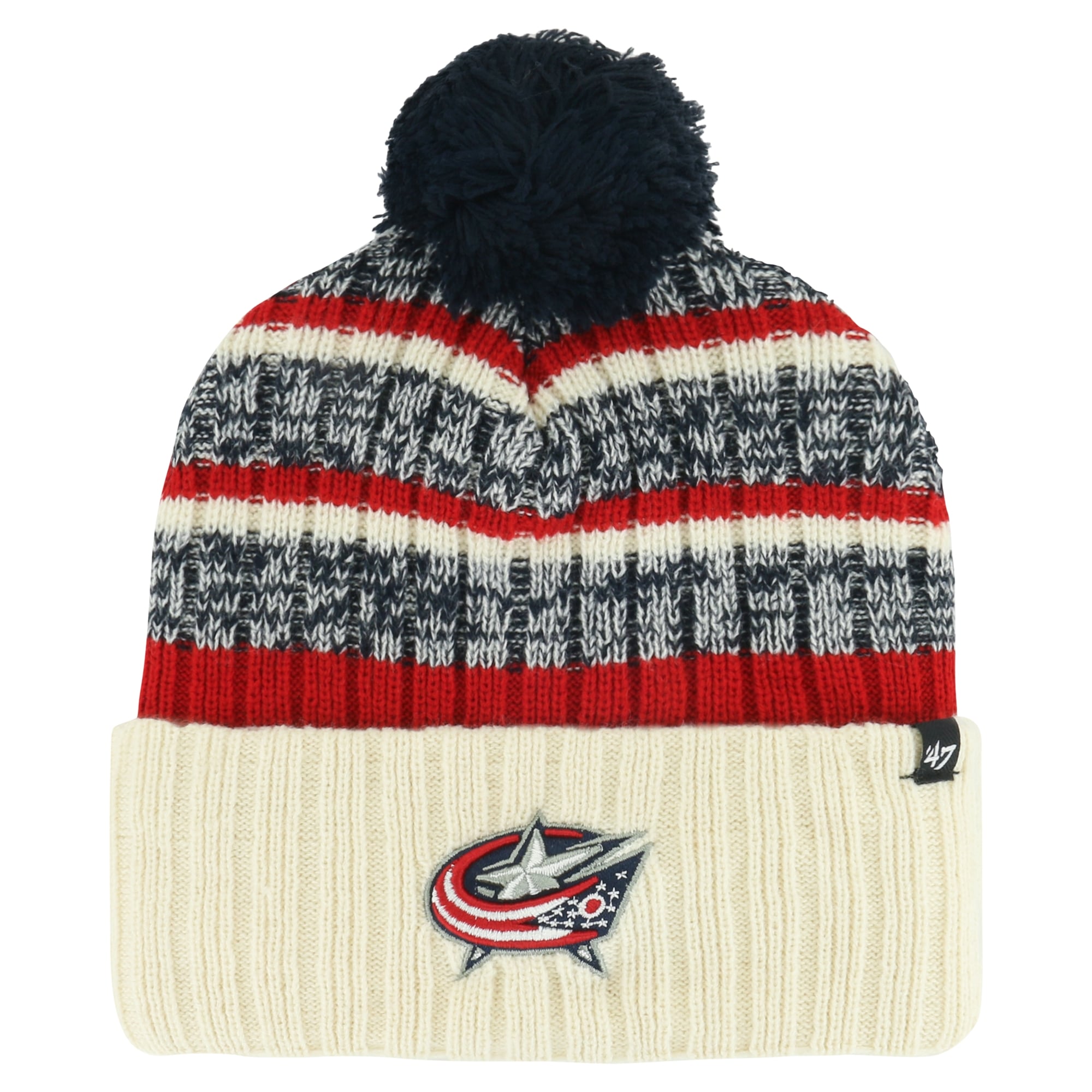 Bonnet en tricot à revers Tavern '47 crème Columbus Blue Jackets pour hommes avec pompon