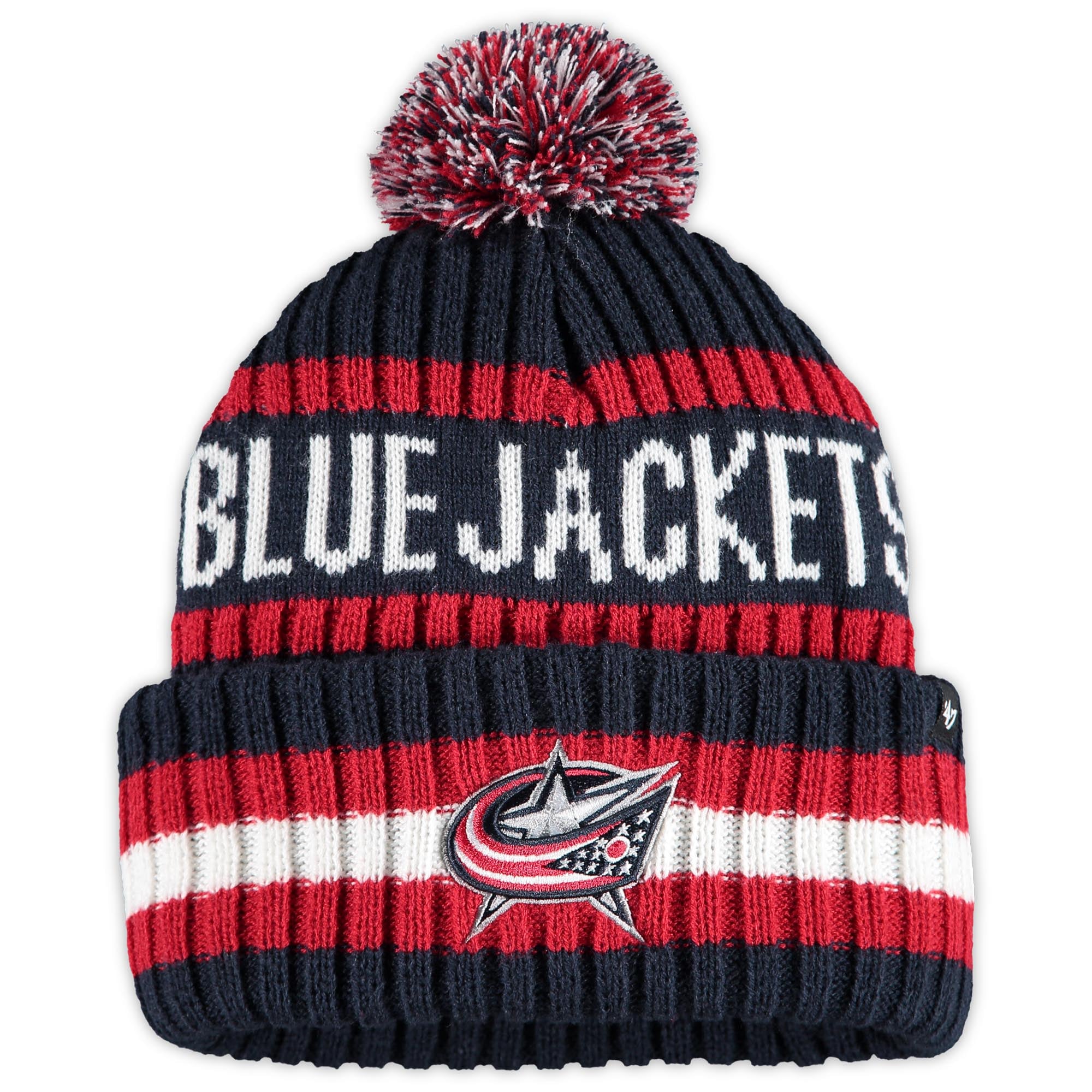 Bonnet à revers en maille Bering pour homme, modèle 47, bleu marine Columbus Blue Jackets, avec pompon