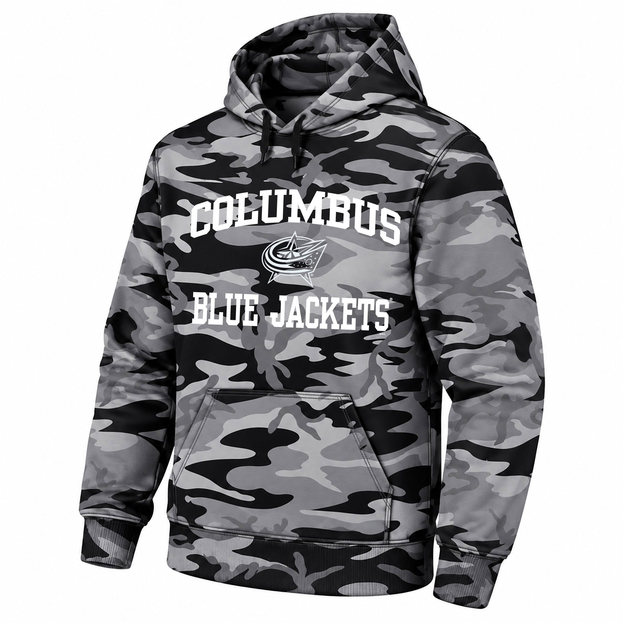 Sweat à capuche en polaire camouflage noir des Columbus Blue Jackets pour homme, grandes tailles, de la marque Fanatics.