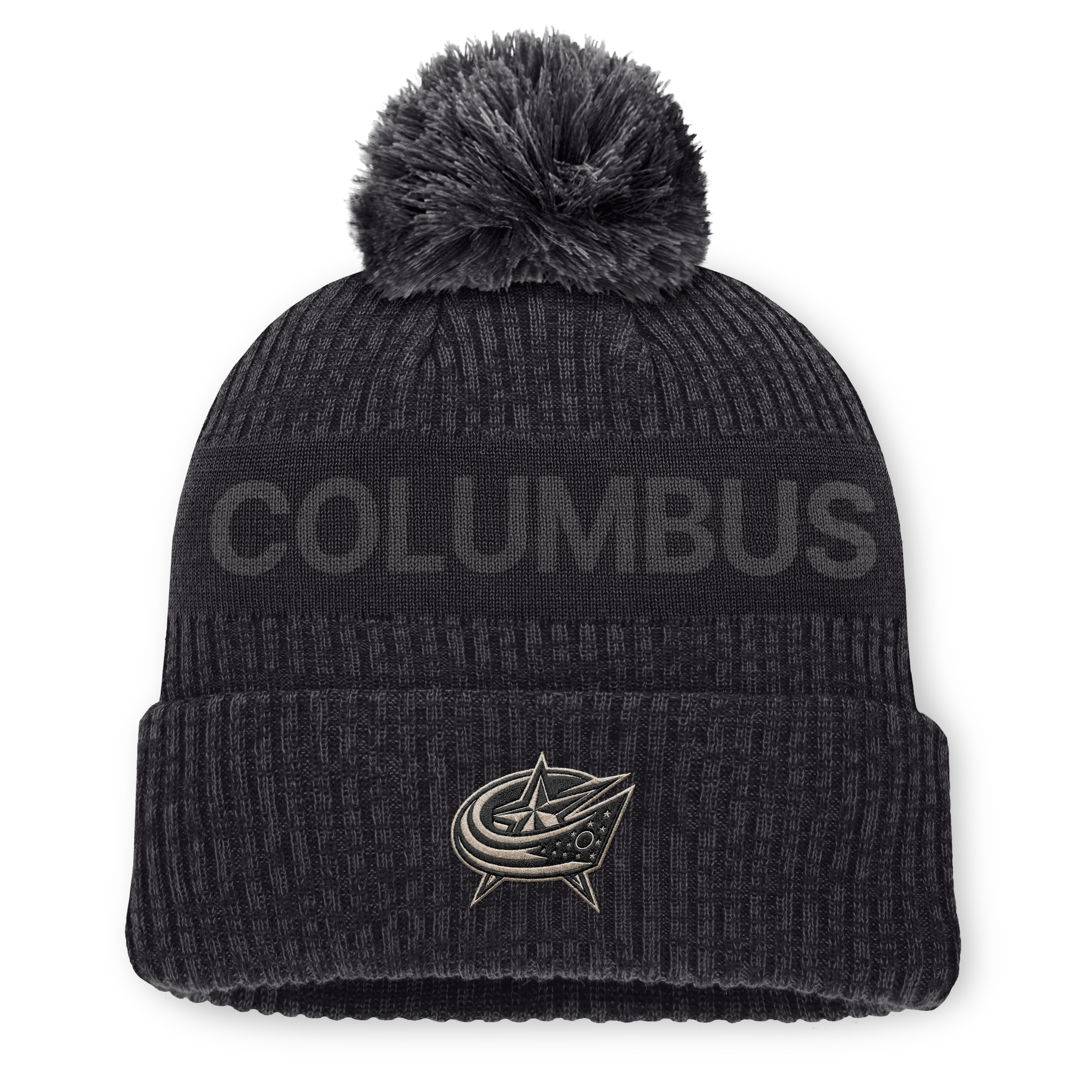 Men's Fanatics Charcoal Columbus Blue Jackets Road Phantom Cuffed Knit Hat with Pom
