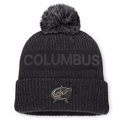 Men's Columbus Blue Jackets Fanatics Charcoal Road Phantom Cuffed Knit Hat with Pom