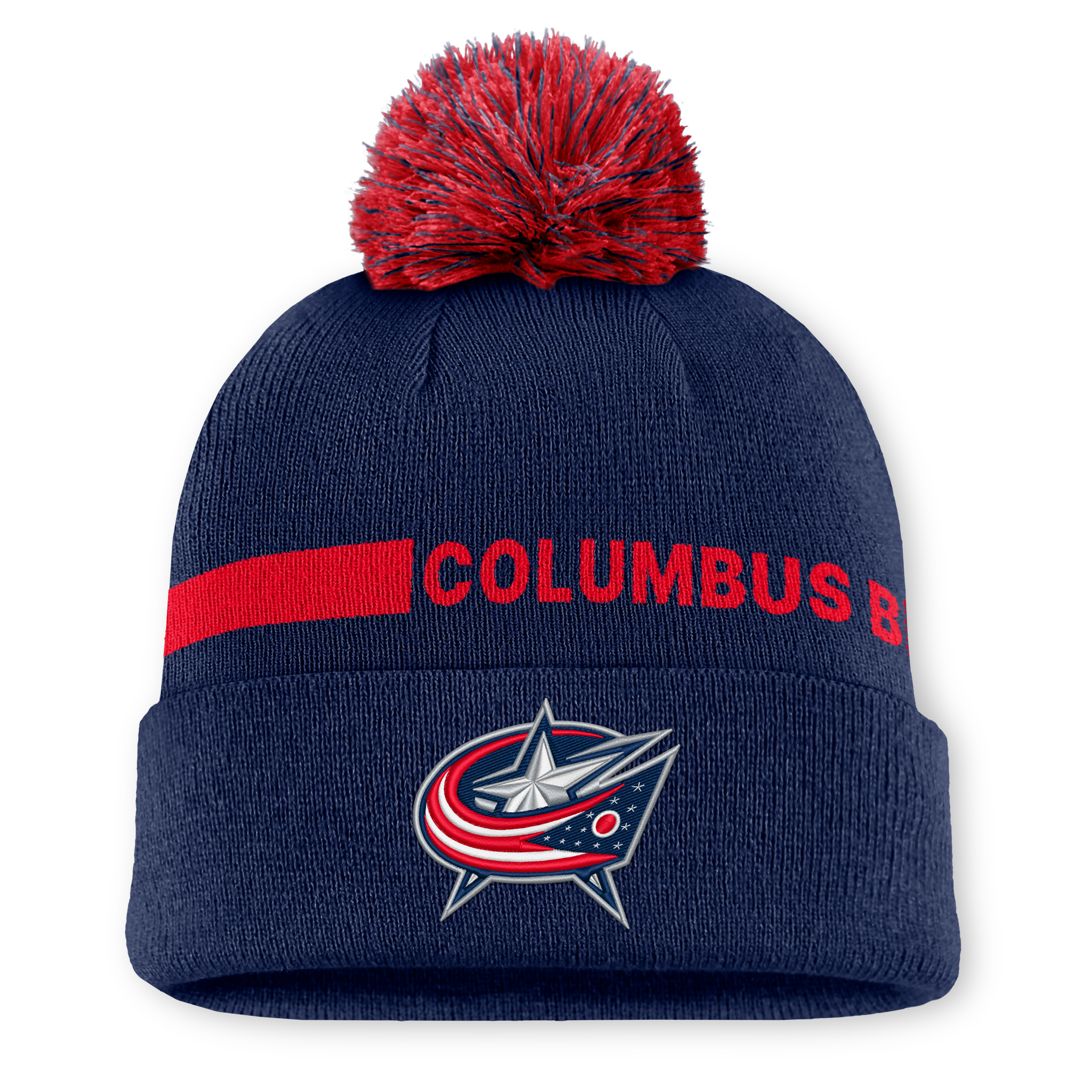 Bonnet authentique Pro Rink Fanatics bleu marine Columbus Blue Jackets pour homme, avec pompon