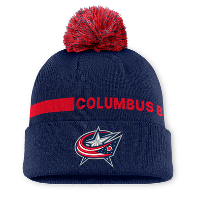 Men's Columbus Blue Jackets Fanatics Navy Authentic Pro Rink Cuffed Knit Hat with Pom