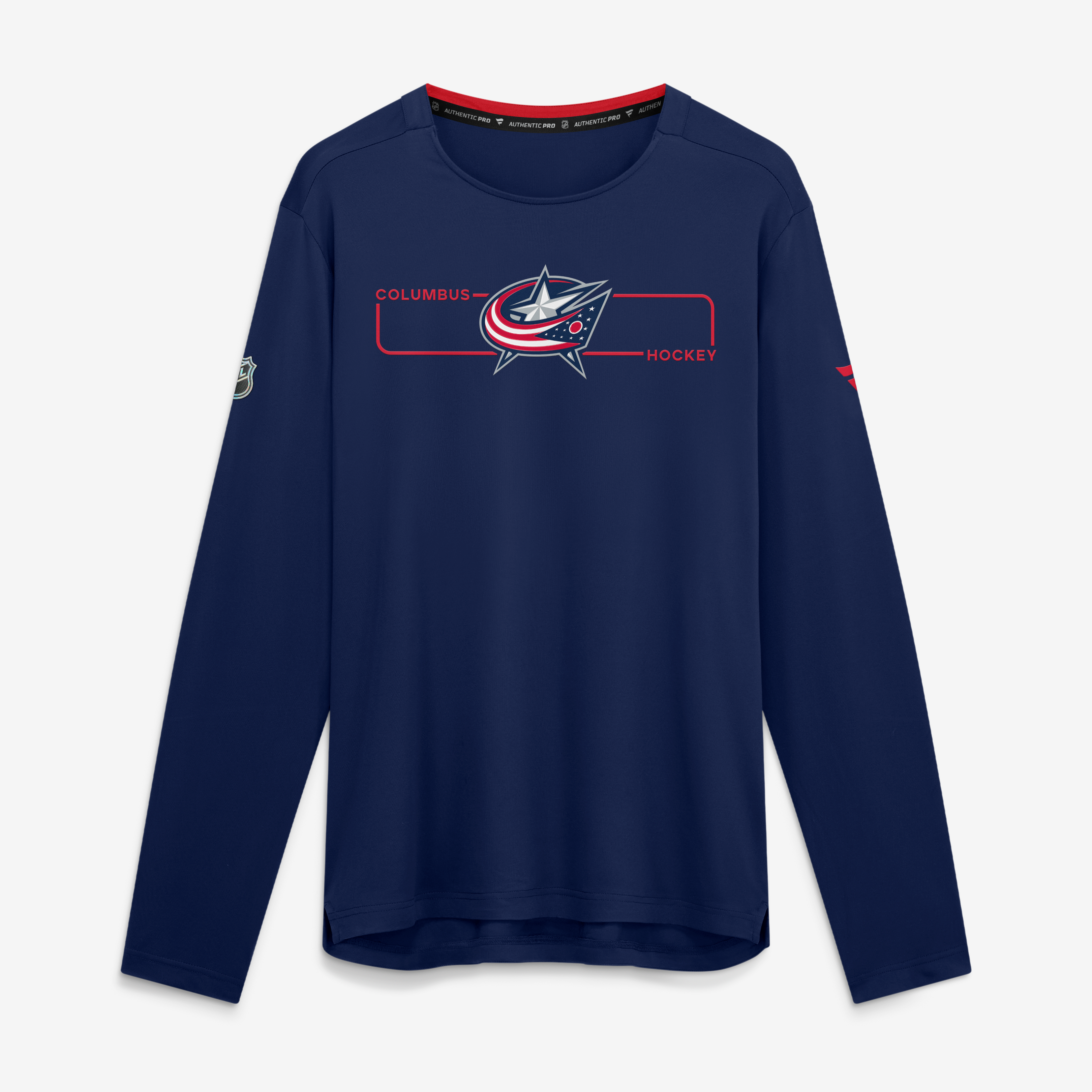 T-shirt à manches longues authentique Pro Rink Tech pour homme, bleu marine, Columbus Blue Jackets, de la marque Fanatics.